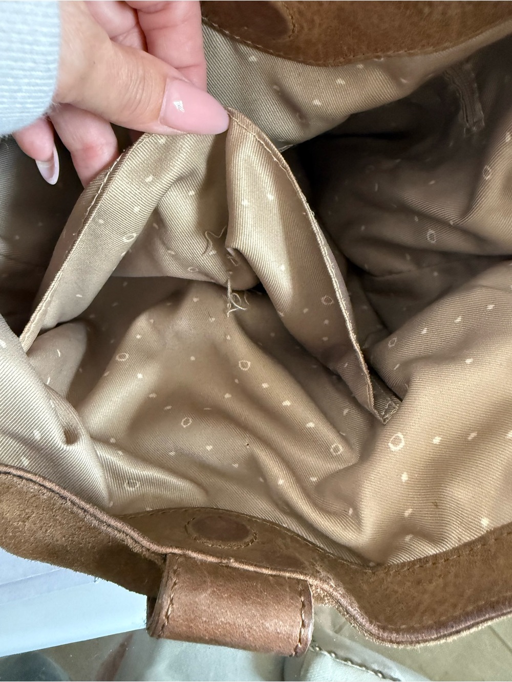 Lucky Brand Large Brown Suede Shoulder Bag - Classic Women's Long Strap Tote - Picture 5 of 10